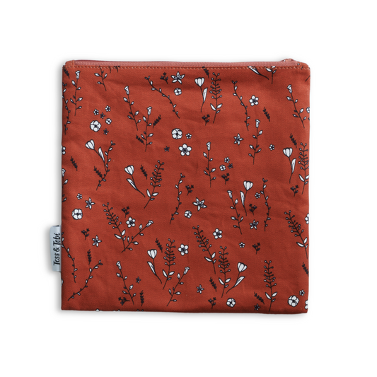 Wasbaar boterhamzakje 2.0 | bruin met bloemen | 22x22cm
