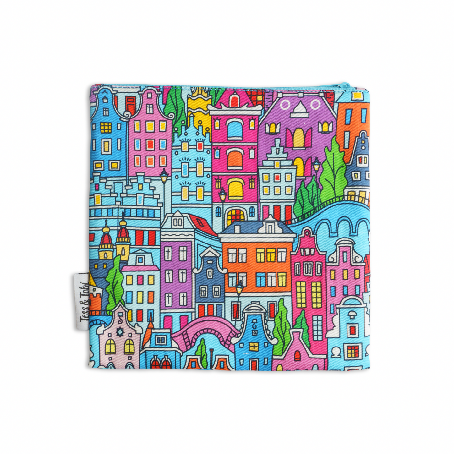 Wasbaar boterhamzakje 2.0 | Amsterdamse huisjes | 20x20cm