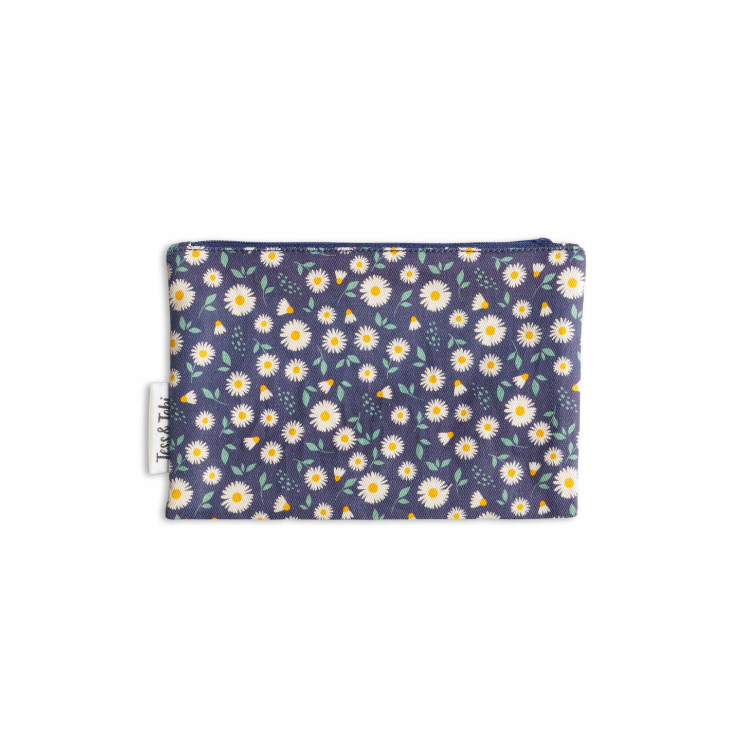 Wasbaar snackzakje | donkerblauw met madeliefjes | 12x18 cm