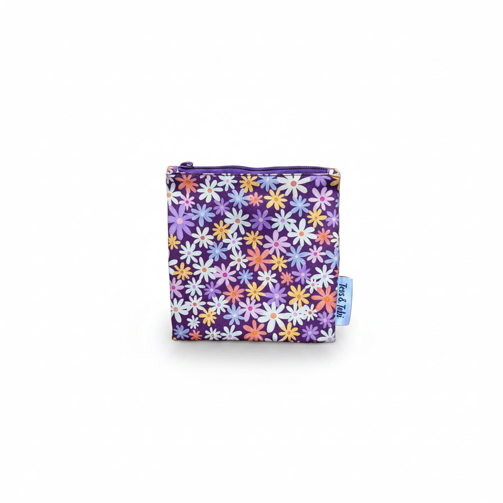 Wasbaar snackzakje - Bloemen Paars - 14 x 14 cm