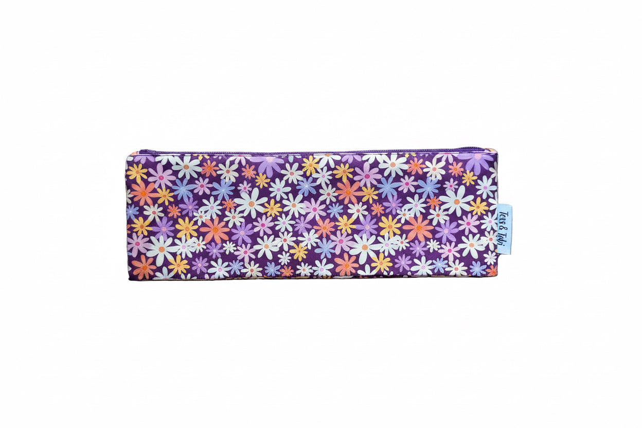 Wasbaar tandenborstelzakje - Bloemen Paars - 10 x 30 cm
