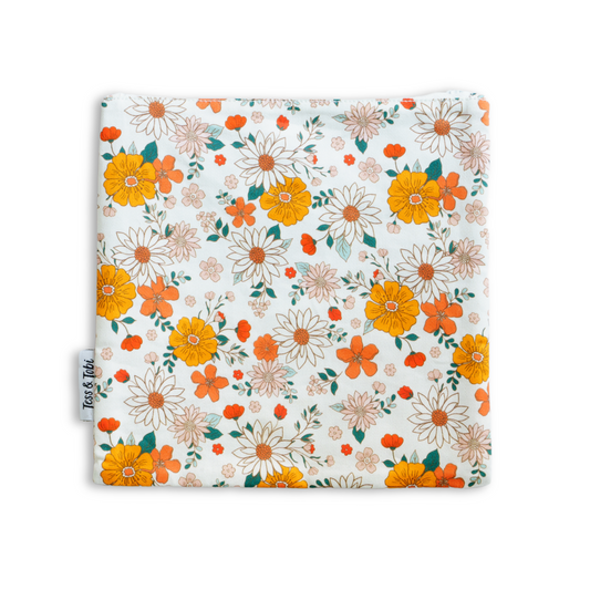 Wasbaar boterhamzakje 2.0 | retro bloemen | 22x22cm